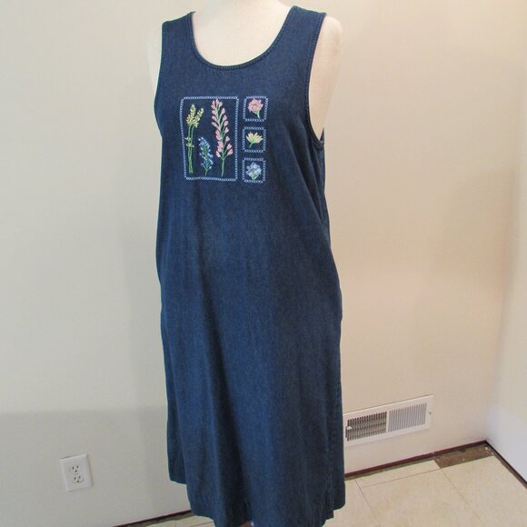 Westbound Petites Vintage Denim Flora Embroidered Pockets Midi - Picture 1 of 16